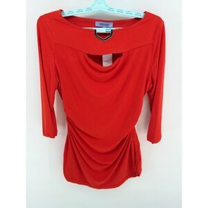Premise Royal Decadence Red Ruched Dolman Sleeve Keyhole Neck Top Size S